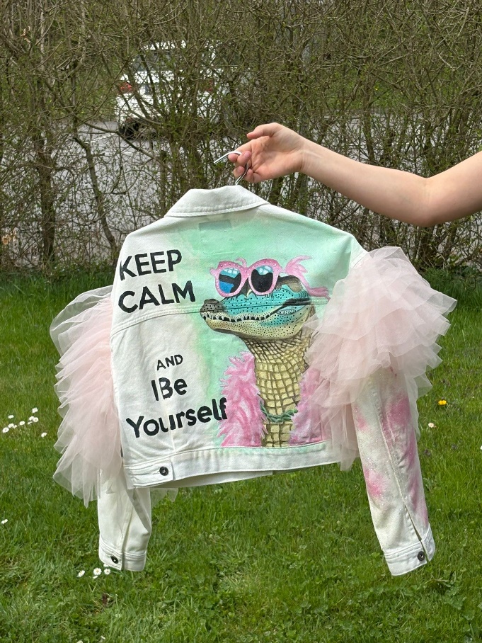 The finished hand-painted jacket back in daylight after washing