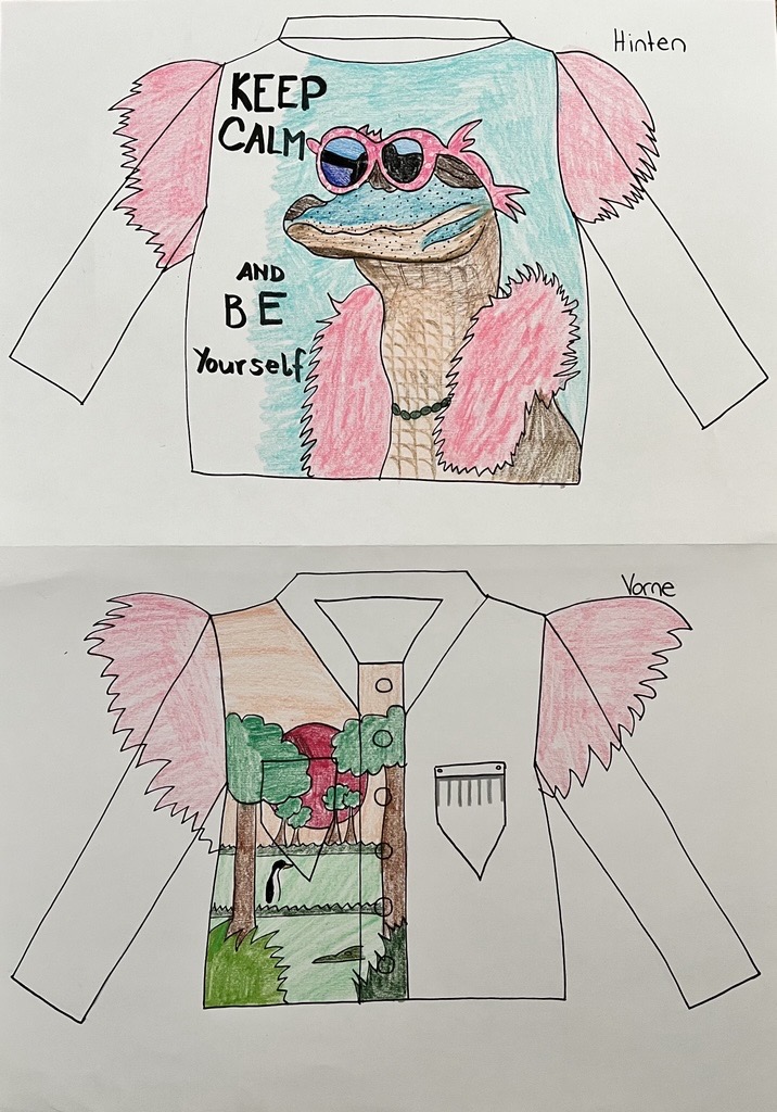 Full-size colored design layout for the jacket front and back